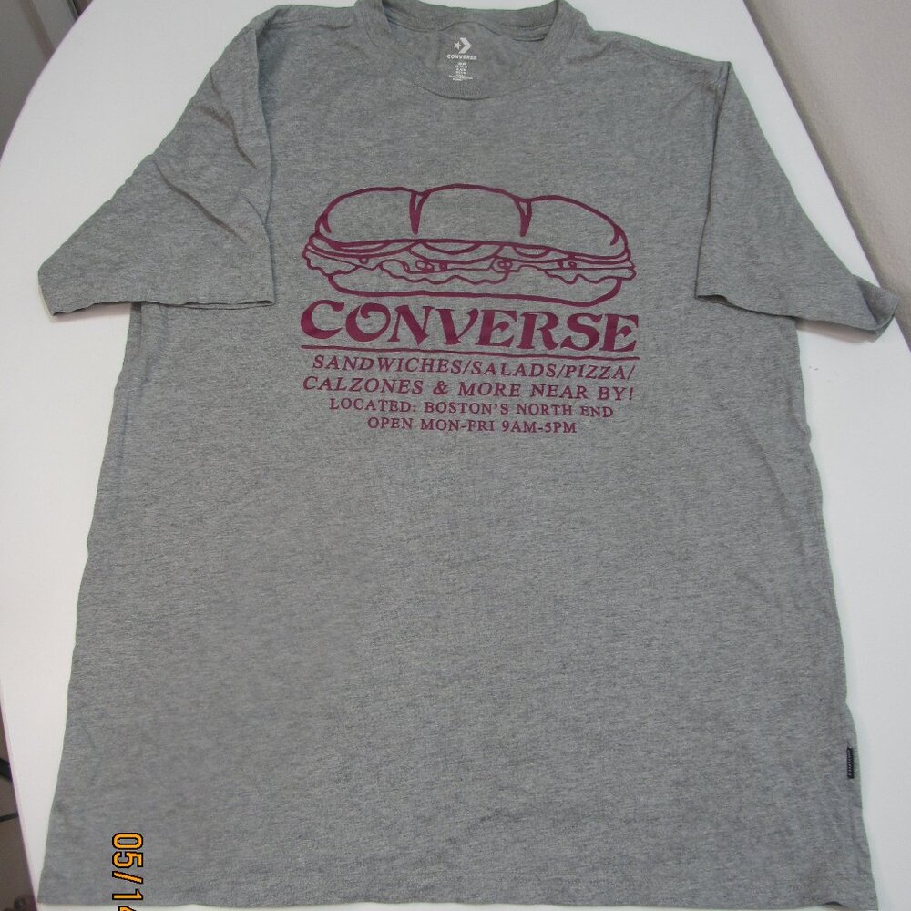 Converse "Sandwiches,pizza, calzones" Grey Graphic T-Shirt Short sleeve Men Med.